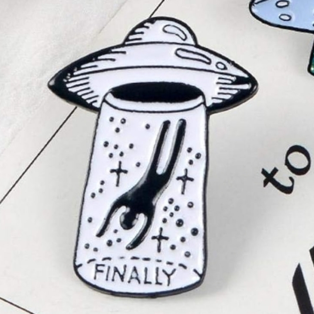 White UFO 'Finally' Enamel Pin - Picture 1 of 1